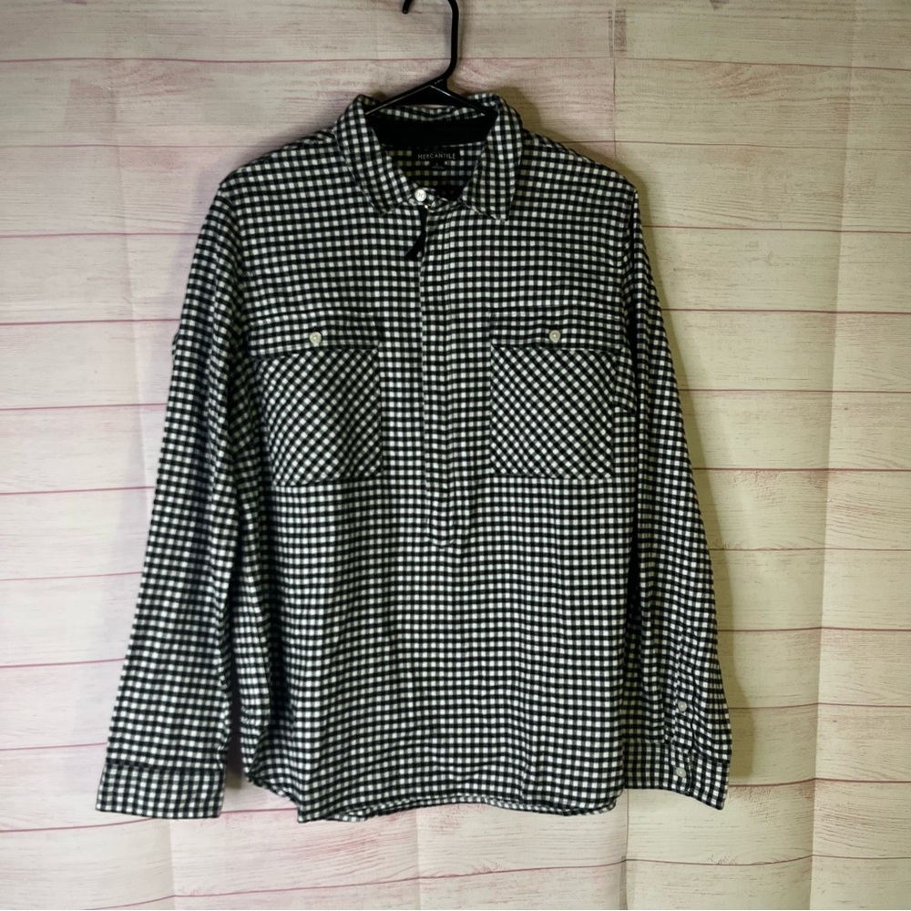 J. Crew Mercantile Gingham 3/4” Zipper Flannel Pullover‎ Shirt Size Large